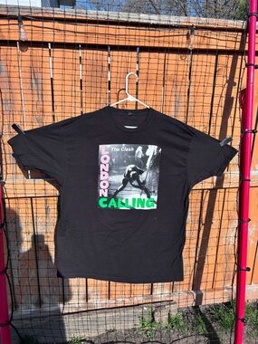 The Clash Black London Calling Graphic Tee with Pink & Green Print